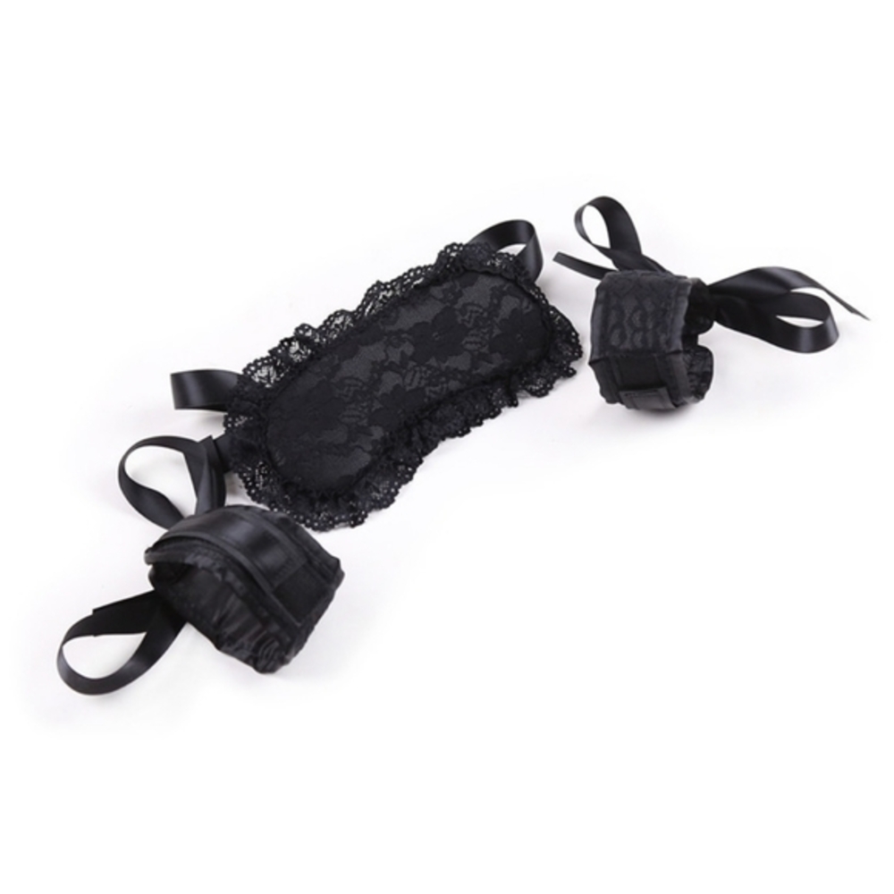 Black Lace Sleep Mask and Cuffs Set
